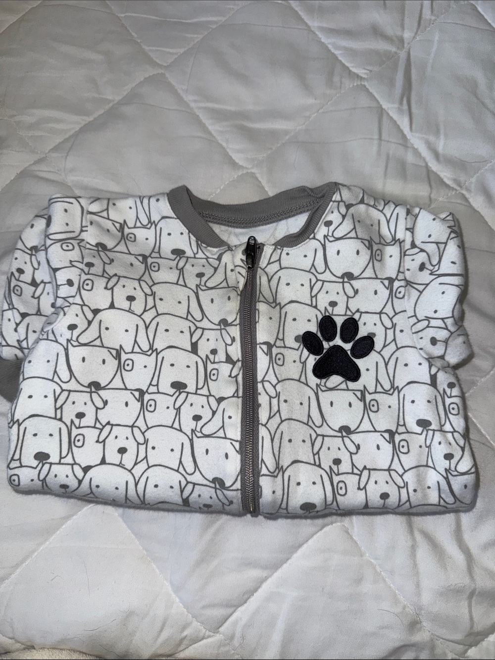 Grey and White Paw-Print Baby One-Piece Footed Pajamas